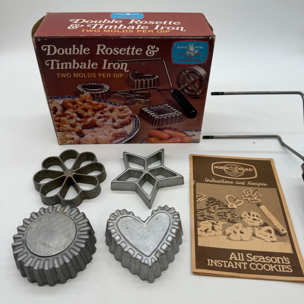 Nordic Ware Vintage Double Rosette & Timbale Iron Set 4 Molds 01300 USA